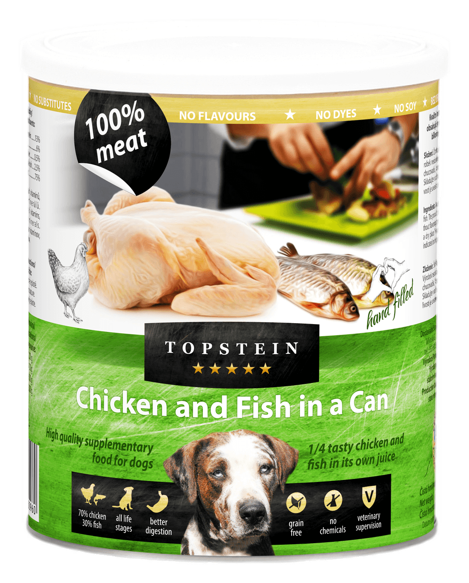 Topstein Chicken and Fish in a Can, front of the pack