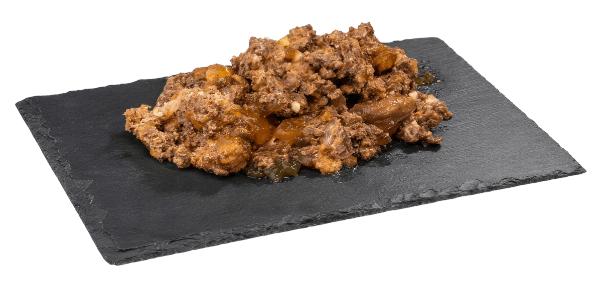 Contents of a Topstein Beef and Lean Muscle in a Can on a board