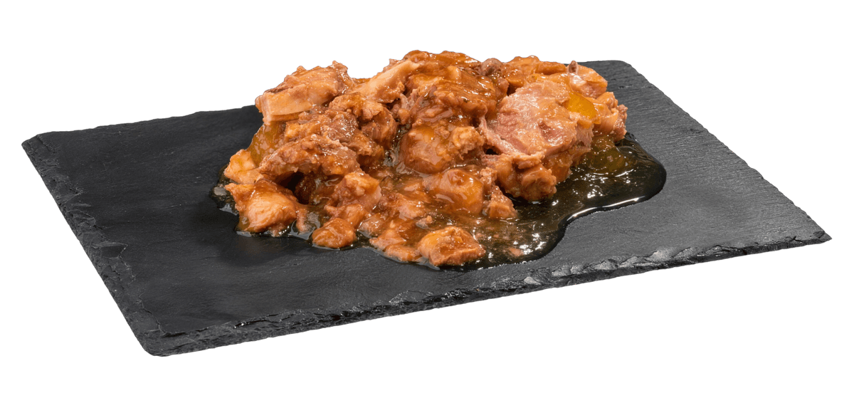 Contents of a Topstein Chicken and Dug in a Can on a board