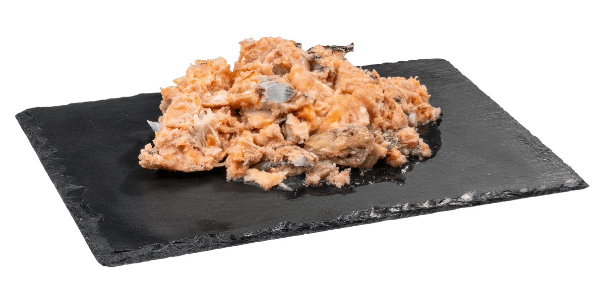 Contents of a Topstein Salmon in a Can on a board